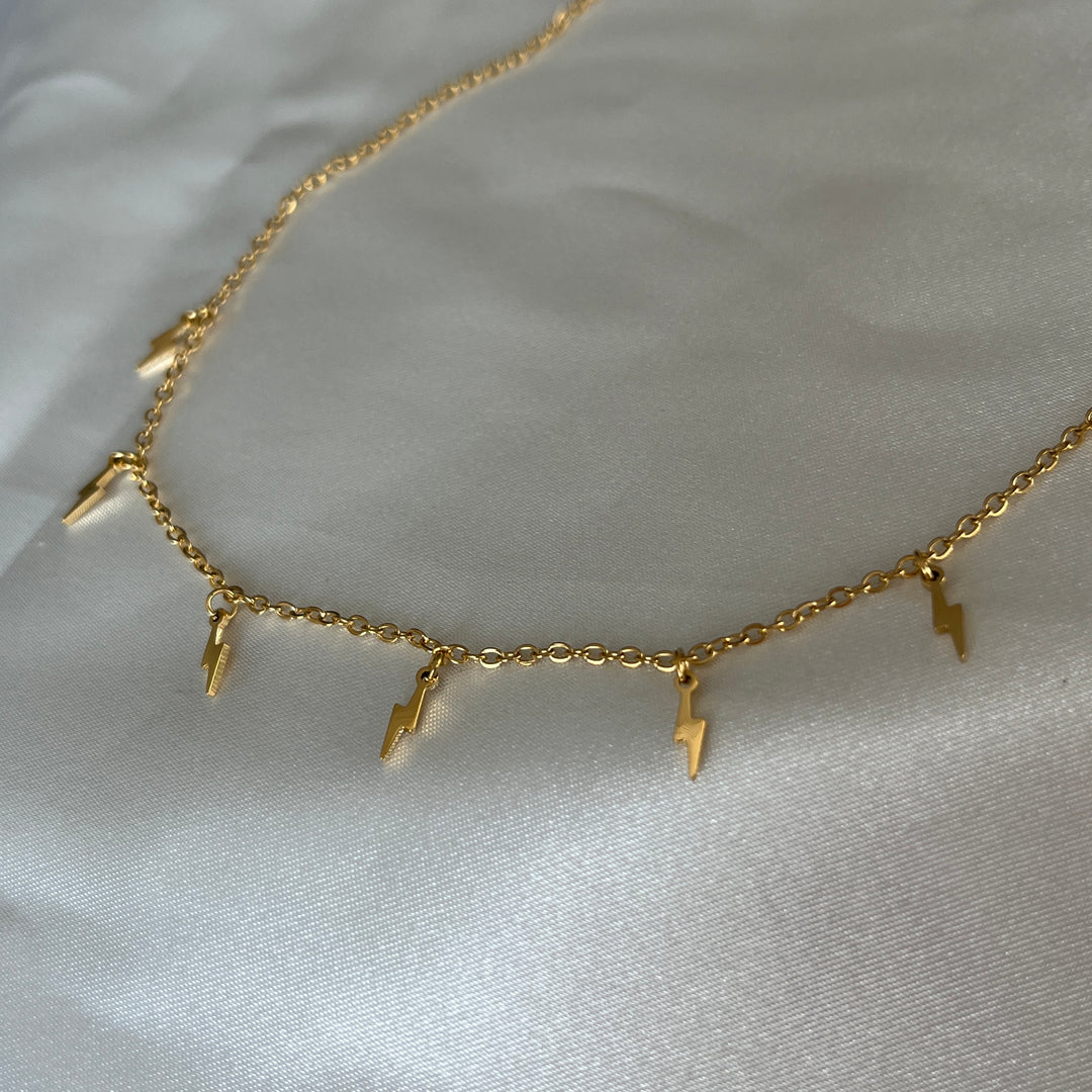 Choker Necklace Gold Chain With Lightning Bolt Hunt's Lightning